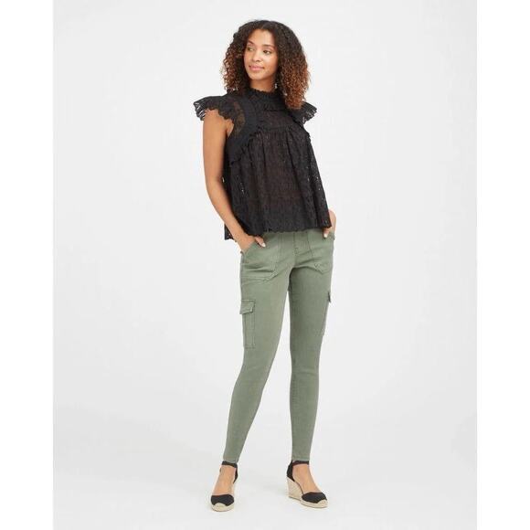Spanx Stretch Twill Cargo Ankle Pants Green Boho Y2K Mid Rise Womens Small - Picture 1 of 8